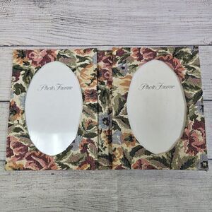 Vintage Fabric Covered Double Picture Frame Floral Tapestry